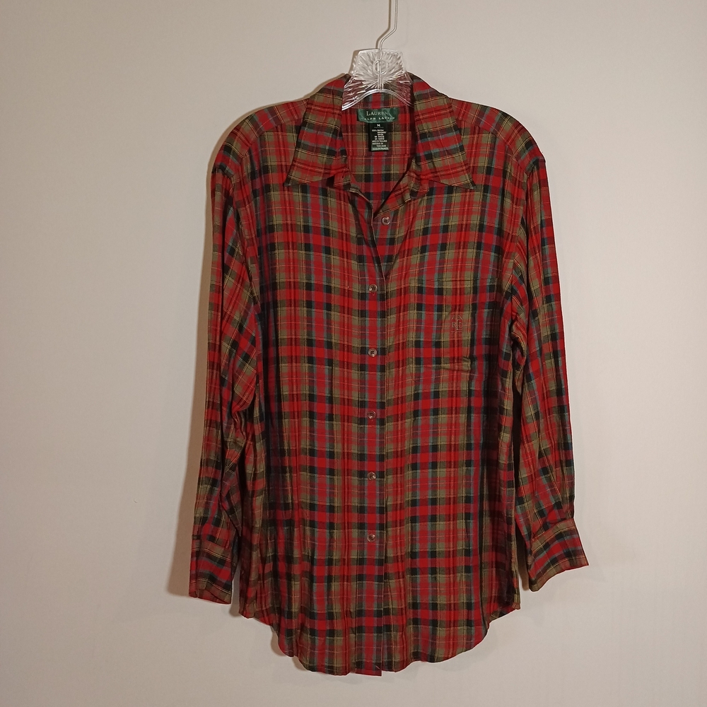Lauren Ralph Lauren Vintage Red Plaid Lightweight Button Down Shirt Size M